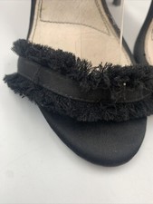 TOPSHOP Barley There Black Strappy Heels. Ankle Strap. Frayed Detail. VGC. UK 4