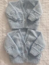 BNWOT Twin/2 newborn/reborn doll identical cardigans baby blue, hand made.