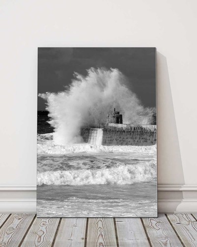 Waves over the harbour wall - waves,