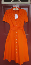 LK Bennett London Orange Shirtwaist Midi Dress Sz 4 Buttons Sash 100% Cotton NWT
