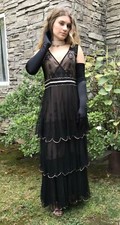Nataya Dress Vintage Inspired S Black Empire Waist Party Ruffle 1920's NWT#40235
