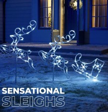 Christmas Acrylic Reindeer & Sleigh Set 72 LED Ice White Lights