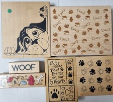 PUPPY DOG THEMED WOOD MOUNTED RUBBER STAMPS VGC PAW PRINT BONES WOOF BUNDLE