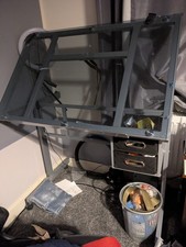 Rolling Drafting Table Angle Adjustable Drawing Artwork Desk with Glass Tabletop