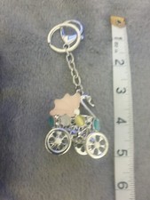 Betsey Johnson Pink Swan Crystal Carriage 3D Silver Colour Pendant/ Key Ring