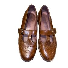 Russell & Bromley Brown Leather Size 37 4 T Bar Buckle Shoes Womens Girls Preppy