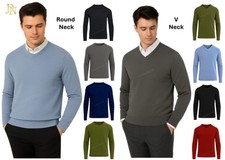 Mens Jumper Plain Sweater Pullover Casual Round V-Neck Long Warm UK NEW