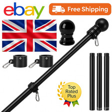 6FT Wall Mounted Flag Pole Kit Black Stainless Steel with Mounting Set