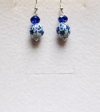 Sale Stunning Cobalt Blue Floral Tribute Ceramic Crystal Drop Earrings