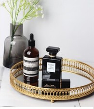 Crystal Mirror Vanity Tray - 9.8" (25 cm) Round Jewelry Trinket Tray