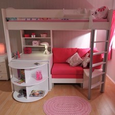 New Kids avenue Noah 4 High Sleeper Loft Bed Sofa, Pull Out Desk Storage Shelves