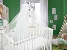Baby Cot Bed Canopy Holder with Mosquito Net & Ribbon Drape | Crib Nursery Fairy