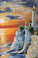 oil paintings on canvas hand painted colourful lighthouse in the sunset