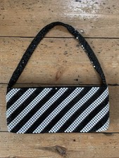 Vintage 90s 00s Y2K House of Fraser Sequin Monochrome Small Shoulder Bag 