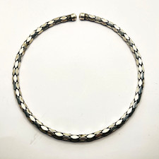 Vintage 1950s Modernist Silver Fancy Link Memory Wire Torque Choker Necklace