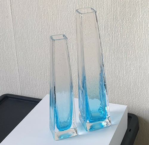 Blue art glass vases - blue, vintage