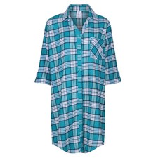 Ladies Nightie Button Through Nightshirt Brushed Cotton 3/4 Sleeves UK 8 to 22