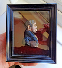 FINE GEORGIAN WAX MINIATURE PORTRAIT GENTLEMAN WITH CLOAK & SIDE BURNS