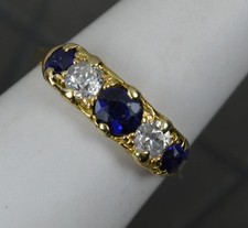 Victorian 18 Carat Gold Old Cut Diamond and Sapphire Five Stone Ring
