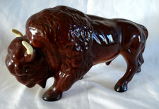 Vintage Melba Ware Porcelain Bison Figurine, Made in England Wild Animal 24.5cm