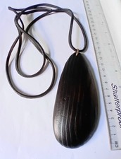 Long Large Dark Brown Wood Pendant, Leather Cord Statement Necklace B405