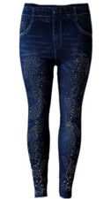New Womens Stretchy Thick Denim Print Denim Look Ripped Skinny Legging Jeggings