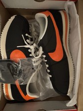 UK10 - Nike Cortez Black / Safety Orange Nylon Suede Trainers