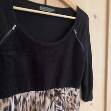 MINT VELVET PARTY BLACK KNIT & BROWN SILK PRINT DRESS SIZE 12 