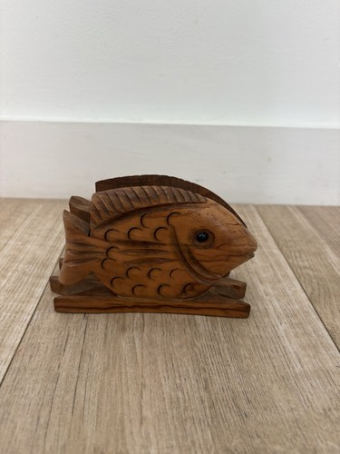 Hand carved wooden fish letter - carved,