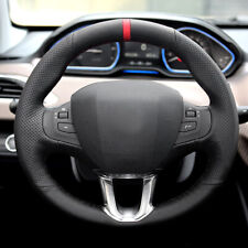 Black Leather Steering Wheel Hand Stitch Trim For Peugeot 208 Peugeot 2008 14-18