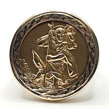 Big 9ct St Christopher Yellow Gold 375 Round Celtic Shoulder Ring Big Size Z