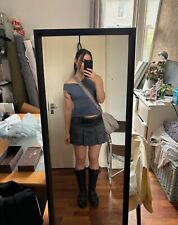 Vintage Miss Sixty L Grey Micro Mini Pleated Low Rise Skirt 00s Y2k Built In...