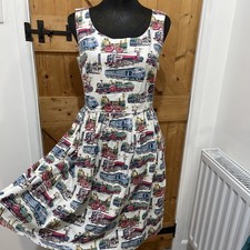 Cath Kidson Vintage Style 1930s-1940's Train Pattern Tea Dress Size 10 Cotton