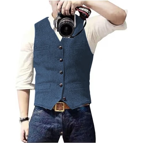 Men vintage tweed waistcoat - men's,