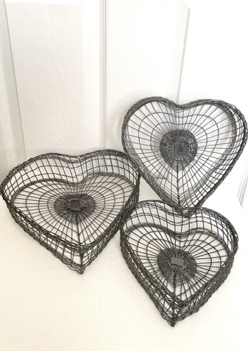 Heart shaped wire basket set - wire, set-3