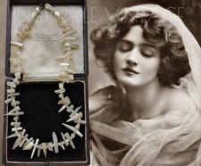 Antique Edwardian Mother Of Pearl Necklace Atlas Glass Art Deco Bridal Jewellery
