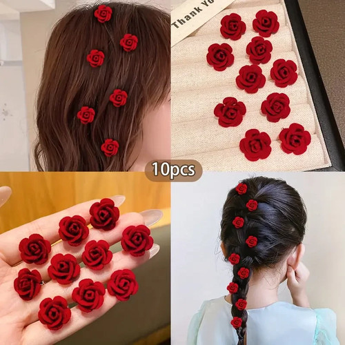 10pcs romantic red rose hair - 10pcs,