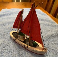 Wooden Model Sailboat, Red  and white Handcrafted. Looks good