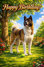 Japanese Akita Birthday Card -