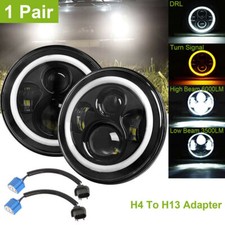1 Pair 7 inch Round LED Headlight Halo Hi/Lo Beam for Classic Mini Austin Rover