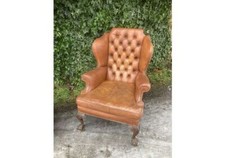 Tan Leather Wing Back Chair
