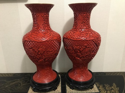 Pair enamel vases lacquer - enamel,