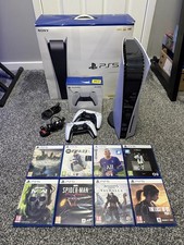 Sony PS5 Disc Edition Console Bundle + 2 DualSense Controllers + 8 Games + Box