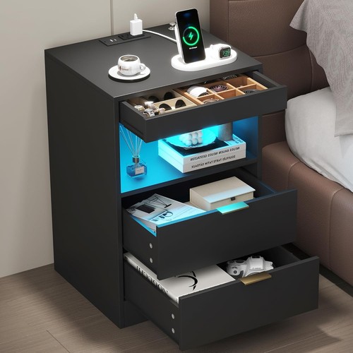 Led nightstand bedside table - nightstand,