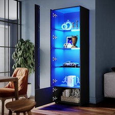 High Gloss Display Cabinet Black Cupboard Storage Sideboard with RGB LED Lights