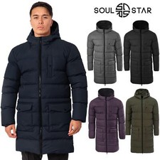 Mens Long Coat Puffer Jacket Padded Quilted Zip Up Longline Winter Coat, S-3XL