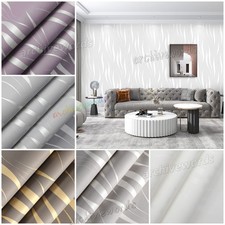 Beige White 3D Wave Stripe Wallpaper Thick Non-woven Embossed Wall Paper 1-6Roll