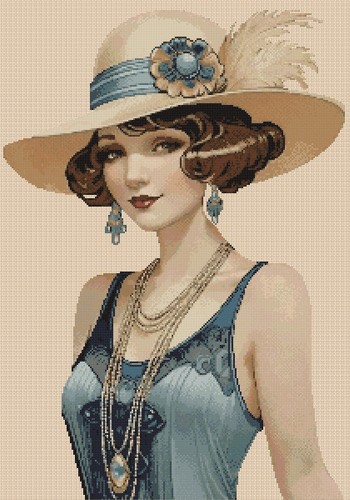 Art deco lady - art, stitch