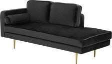 Black Velvet Chaise Lounge Sofa | Gold Legs, Cushions, Glam Modern Design