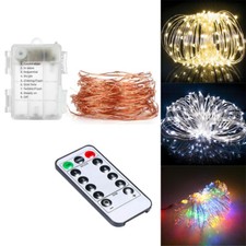 100/200LED Battery Powered Copper Wire String Fairy Lights Party Remote Control
